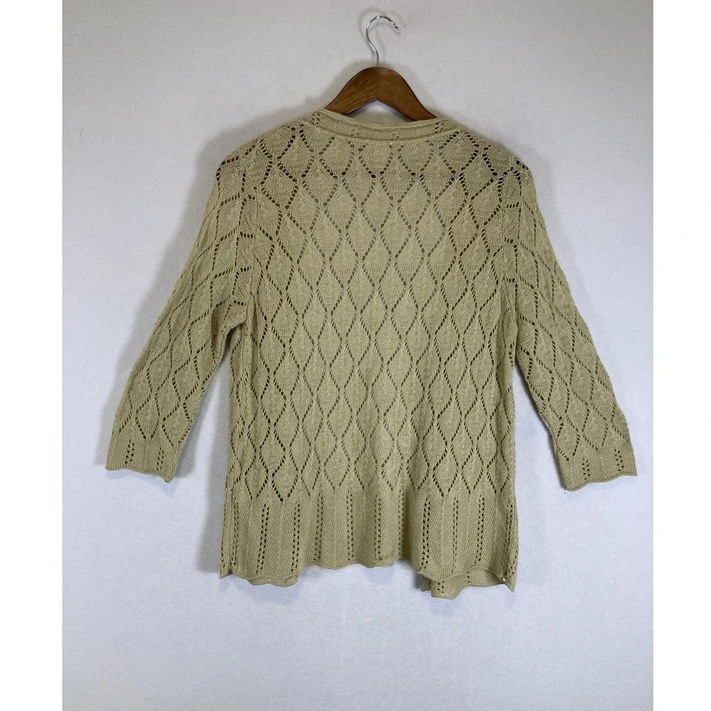 Cottagecore NY‎ Collection Womens PL Sage Diamond Crochet Open Cardigan Sweater